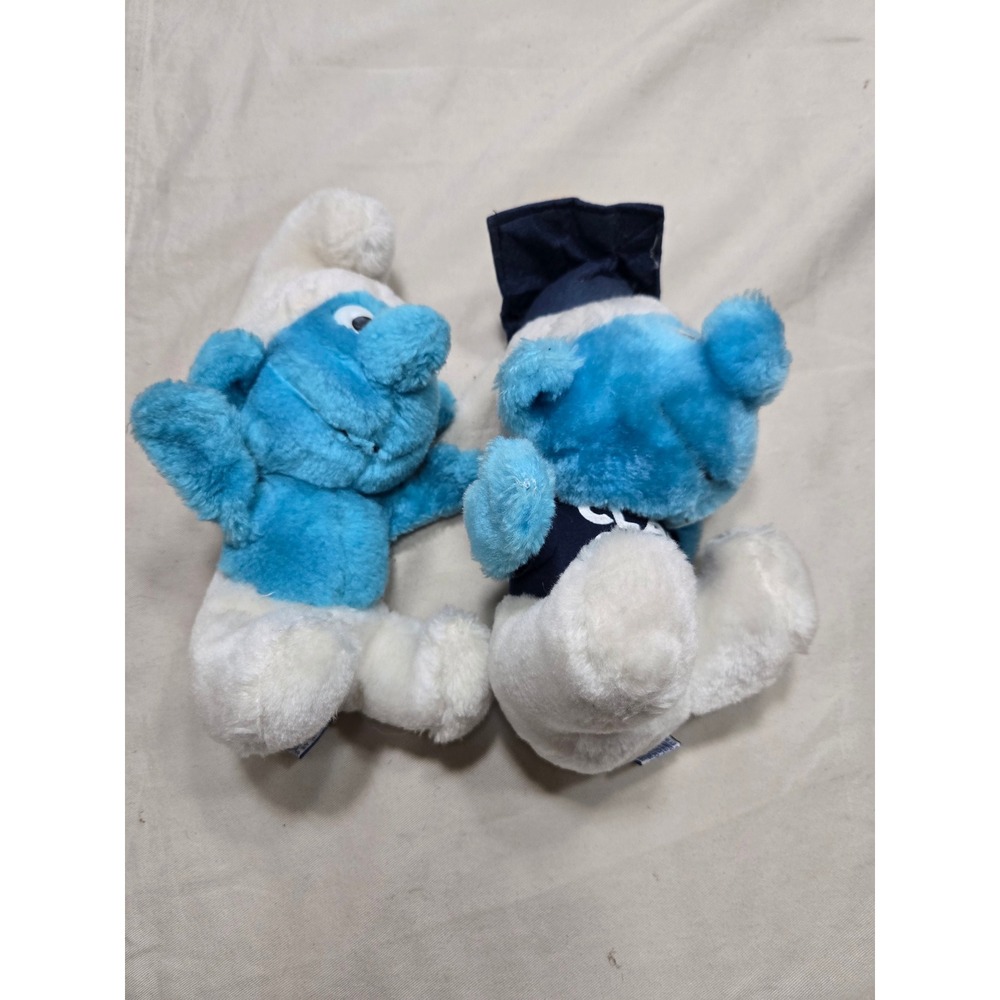 Vintage 1980s Smurfs Plush Set Wallace Berrie Class of 83 Graduation Smurf Toy